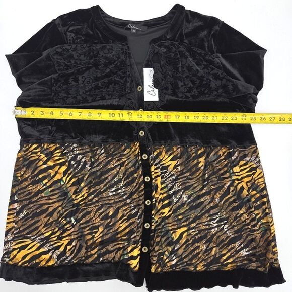 Calessa Button Up Down Tunic Top Womens Size 2X Embroidered Black Velvet Lagum - Picture 6 of 7